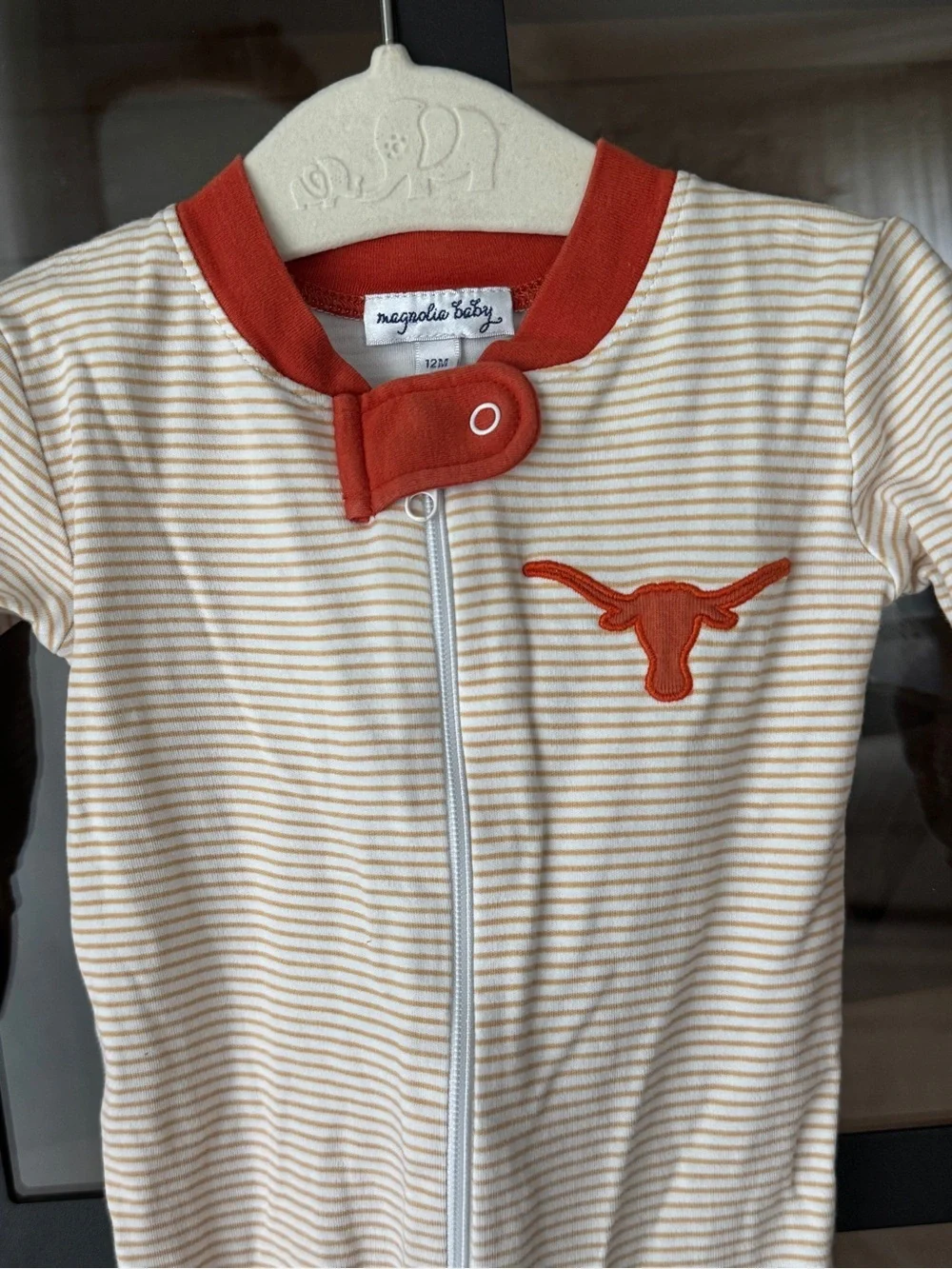 Texas Longhorns pima coverall baby UT Austin striped playsuit onesie zippy